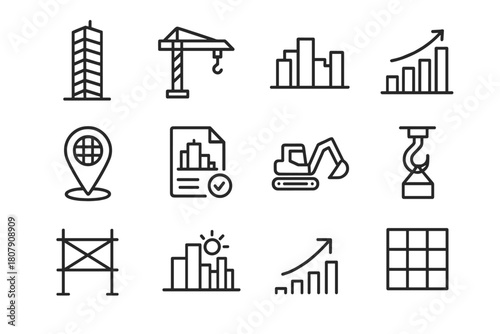 City Skyline Icons. City skylines. Solid icon set of City skylines: tall buildings, tower, dome, bridge, street lights, park, riverbank, apartment block,