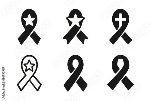 Memorial Emblem Icons. Remembering loved ones with special memorial traditions. Icon set. Set Logo of remembering loved ones with special memorial traditions: