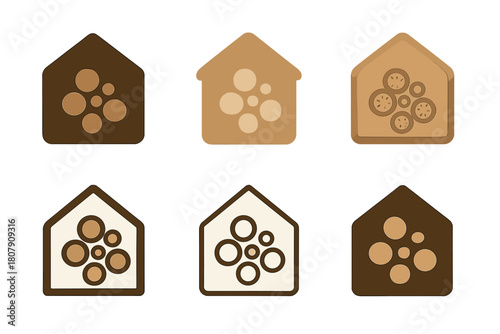 Sustainable Decor Icons. Incorporating Sustainable Materials in Home Decor. Icon set. Set Logo of Sustainable Home Decor: reclaimed wood table. harmonious logo