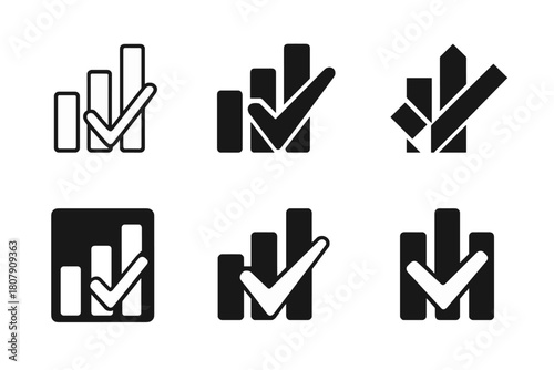 Live Polling Icons. Live Polling Graphics. Icon set. Set Logo of live polling graphics: ballot box merged with real-time chart line. harmonious logo variations