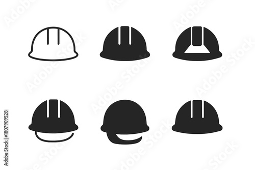 Hard Hat Icons. Blue-collar worker. Icon set. Set Logo of Hard Hat: Protective helmet. Minimal outline, Filled silhouette, Abstract geometric, Negative space,
