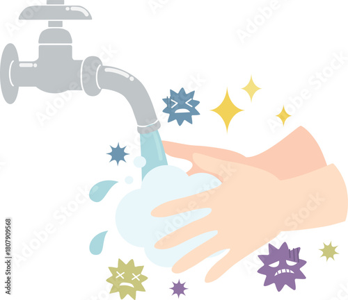 手洗いでばい菌を洗い流す