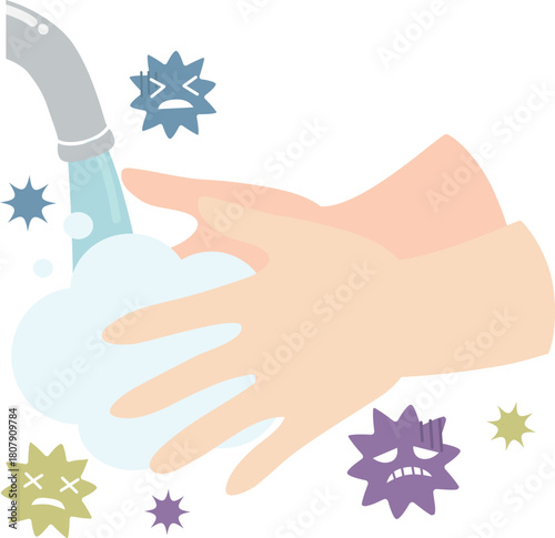 手洗いでばい菌を洗い流す