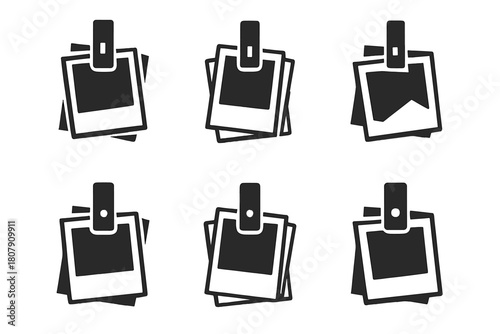 Family Album Icons. Creating family photo albums and scrapbooks. Icon set. Set Logo of creating family photo albums and scrapbooks: open photo album with