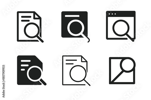 Research Logo Variations. Research. Icon set. Set Logo of Research: Laboratory flask. harmonious logo variations of the same emblematic concept, each with