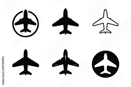 Warplane Logo Variations. Battlefront. Icon set. Set Logo of Battlefront: Warplane flying overhead. harmonious logo variations of the same emblematic concept,