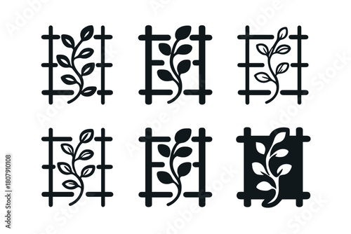 Vertical Garden Icons. Vertical garden. Icon set. Set Logo of vertical garden: hanging planters. harmonious logo variations of the same emblematic concept,