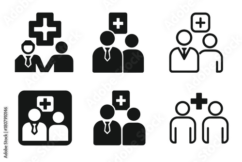 Medical Cross Icons. Taking a friend to the doctor. Icon set. Set Logo of Taking a friend to the doctor: Medical cross symbol. harmonious logo variations of