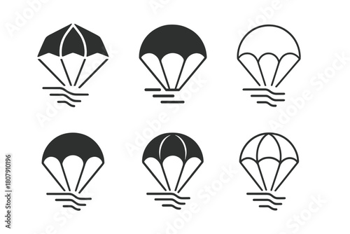 Parachute Logo Variations. Parachute. Icon set. Set Logo of Parachute: Parachute pack ready for jump. harmonious logo variations of the same emblematic