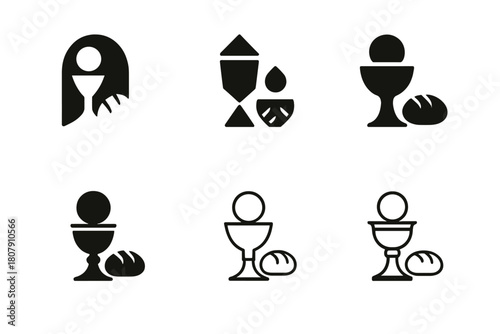 Holy Communion Logos. Holy communion. Icon set. Set Logo of holy communion: sacred altar with chalice. harmonious logo variations of the same emblematic