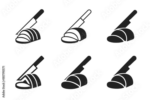 Carving Knife Logos. Carving knife. Icon set. Set Logo of Carving knife: Chef?s carving knife. harmonious logo variations of the same emblematic concept, each