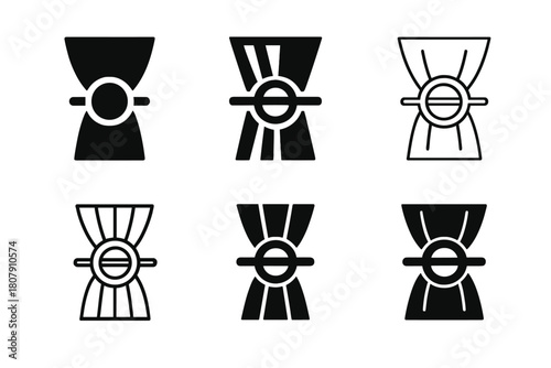 Curtain Tieback Icons. Curtain tieback. Icon set. Set Logo of curtain tieback: crystal knob medallion. harmonious logo variations of the same emblematic