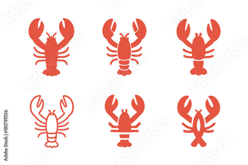 Lobster Logo Variations. Lobster. Icon set. Set Logo of Lobster: Lobster tail. harmonious logo variations of the same emblematic concept, each with different