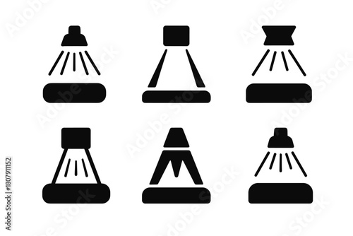 Logo Variations Display. Product table display. Icon set. Set Logo of product table display: countertop setup with spotlight illumination. harmonious logo