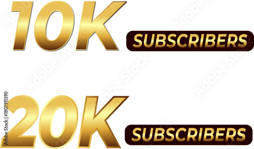 gold 10k, 20k subscribers badge icon for social media growth milestone