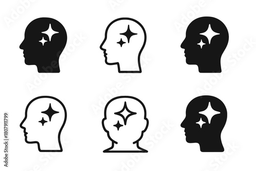 Mindfulness Icon Set. Mindfulness and focus. Line icon set of mindfulness and focus: lotus flower, brain, headphones, breath icon, metronome, chair, journal,