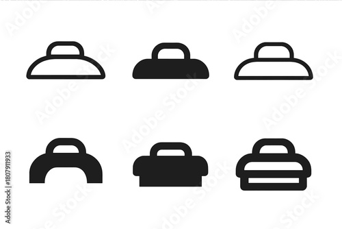 Trash Bin Icon Set. Trash bin lid. Icon set. Set Logo of Trash bin lid: Lid with handle. harmonious logo variations of the same emblematic concept (Stylized