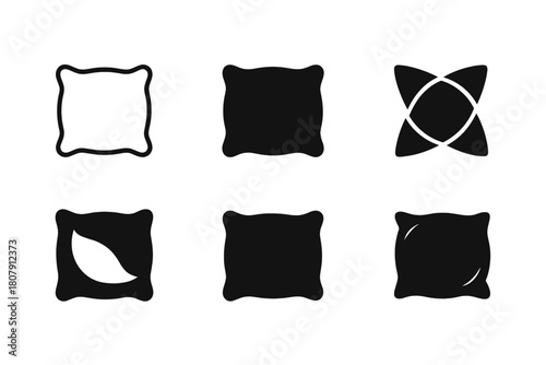 Pillow Logo Variations. Extra pillow. Icon set. Set Logo of extra pillow: cozy bed pillow with subtle texture. harmonious logo variations of the same