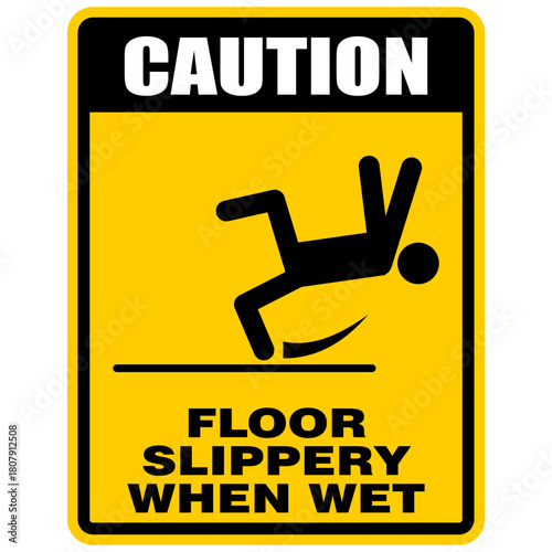 Caution, floor slippery when wet, sign vector