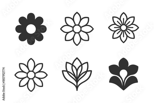 Nature Logo Variations. Nature. Icon set. Set Logo of nature: flower bloom. harmonious logo variations of the same emblematic concept, each with different