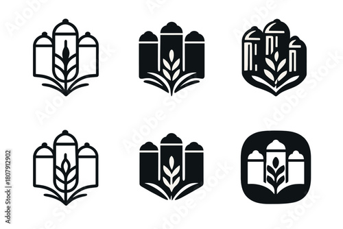 Collective Farm Logos. Collective farm. Icon set. Set Logo of collective farm: wheat sheaf. harmonious logo variations of the same emblematic concept, each