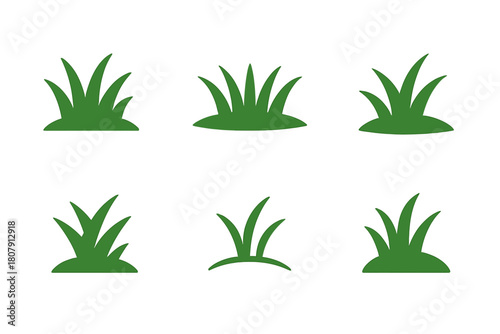 Stylized Grass Logos. Grass. Icon set. Set Logo of Grass: stylized grassy hill. harmonious logo variations of the same emblematic concept, each with different