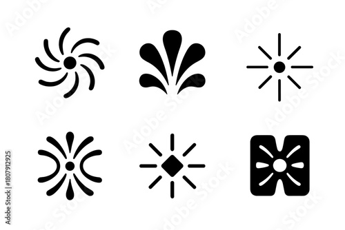 Big Bang Logos. big bang. Icon set. Set Logo of big bang: radiant energy sphere. harmonious logo variations of the same emblematic concept, each with different