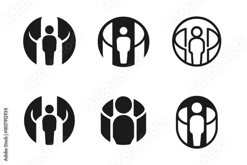Depression Wall Logos. Wall of depression closing in around a figure. Icon set. Set Logo of wall of depression closing in around a figure: circular barrier of