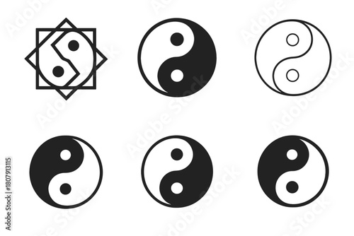 Stress Relief Icons. Alternative therapies for stress relief. Icon set. Set Logo of alternative therapies for stress relief: yin yang symbol. harmonious logo