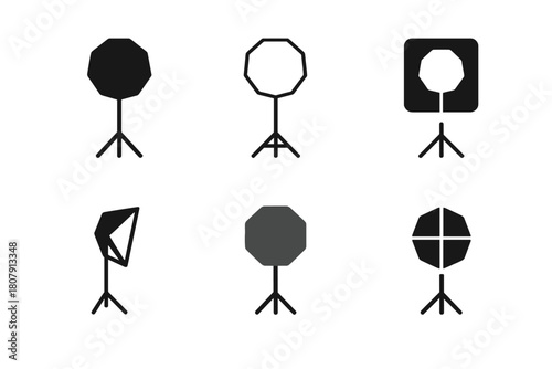 Lighting Logo Variations. Lighting composition. Icon set. Set Logo of lighting composition: spotlight beam. harmonious logo variations of the same emblematic