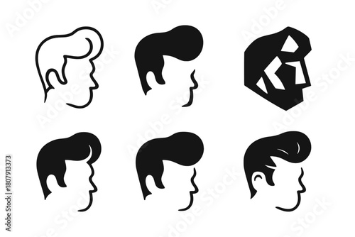 Retro Hair Icons. old-school hairstyles. Icon set. Set Logo of old-school hairstyles: pin-up style hair bun with ribbon. harmonious logo variations of the same