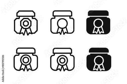 Moisturizer Jar Icons. Moisturizer jar mockup. Icon set. Set Logo of moisturizer jar mockup: jar with quality ribbon seal. harmonious logo variations of the