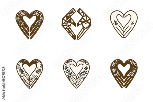 Henna Art Logos. Henna art. Icon set. Set Logo of henna art: bridal mehndi wrists touching to form a heart. harmonious logo variations of the same emblematic