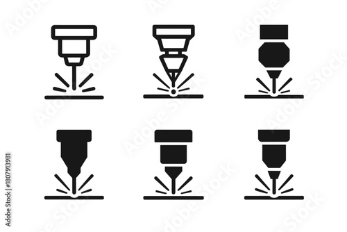 Cutting Machines Icons. Cutting machines. Icon set. Set Logo of cutting machines: mechanical cutter with safety guard and lever. harmonious logo variations of