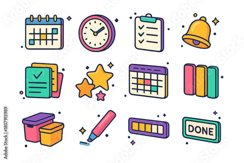 Colorful Cleaning Icons. Household cleaning tools. Colorful isometric vector icons set of Household cleaning tools: broom, dustpan, mop, bucket, vacuum