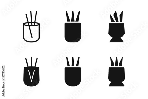 Toothpick Holder Logos. Toothpick Holder. Icon set. Set Logo of Toothpick Holder: glass jar with wooden lid. harmonious logo variations of the same emblematic