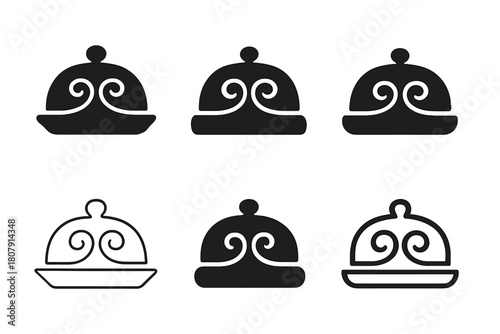 Butter Dish Logos. Butter dish. Icon set. Set Logo of Butter dish: Classic butter dish. harmonious logo variations of the same emblematic concept, each with