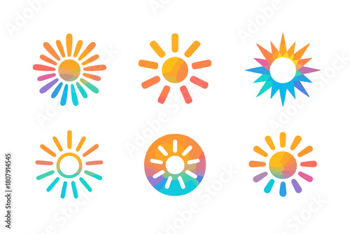 Vibrant Logo Variations. Vibrant colors. Icon set. Set Logo of vibrant colors: rainbow arc made of blended gradients. harmonious logo variations of the same