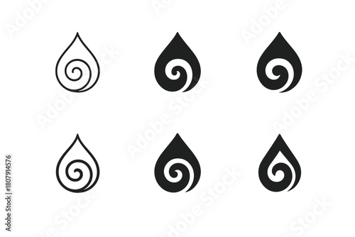 Nature-Inspired Logo Set. The power of nature to inspire creativity and calmness. Icon set. Set Logo of nature?s power: water droplet transforming into