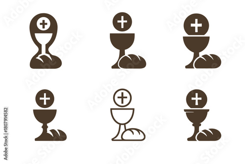 Holy Communion Logos. Holy communion. Icon set. Set Logo of holy communion: sacred altar with chalice. harmonious logo variations of the same emblematic