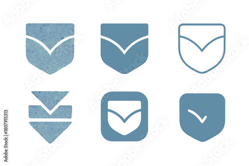 Faded Jeans Logos. Faded jeans. Icon set. Set Logo of faded jeans: denim texture pattern. harmonious logo variations of the same emblematic concept, each with