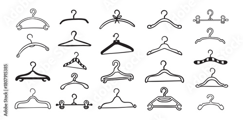 Hand drawn doodle clothes hangers set. Vector fashion hanger icon collection.