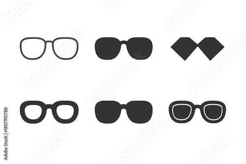 Stylish Sunglasses Icons. Fashion accessories. Icon set. Set Logo of fashion accessories: sunglasses. harmonious logo variations of the same emblematic