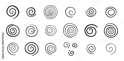Hand drawn doodle spiral set. Drawing line spirals vector illustration
