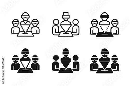 Virtual Reality Logos. Virtual reality meetings. Icon set. Set Logo of Virtual reality meetings: Hand controllers. harmonious logo variations of the same