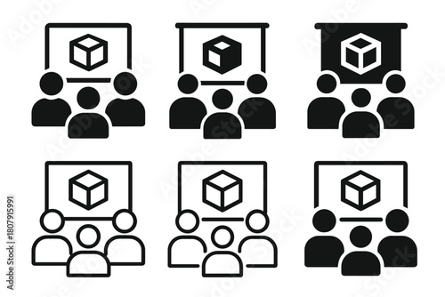 Product Prototype Icons. A Business Team Creating a Product Prototype in a Design Studio. Icon set. Set Logo of Product Prototyping: product mockup