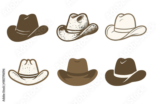 Old Hat Icons. Old hat. Icon set. Set Logo of old hat: weathered cowboy hat symbolizing heritage. harmonious logo variations of the same emblematic concept,
