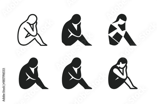 Chronic Condition Icons. The quiet sorrow of living with chronic conditions. Icon set. Set Logo of The quiet sorrow of living with chronic conditions: Person