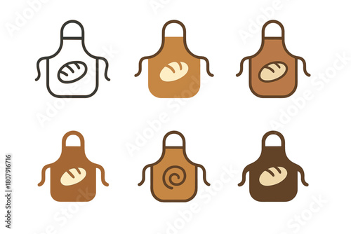 Baker's Apron Logos. Baker?s apron. Icon set. Set Logo of baker?s apron: classic apron with front pocket and neck strap. harmonious logo variations of the same