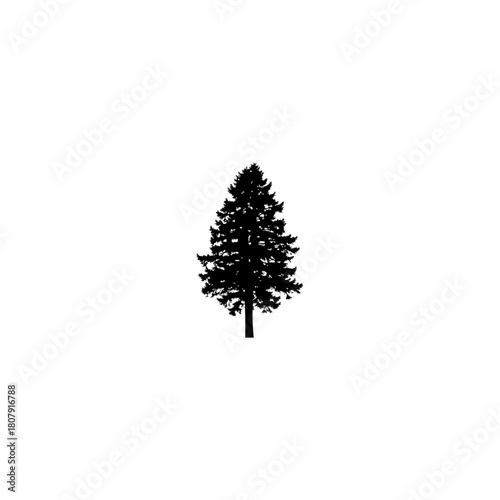 A minimalist silhouette of a coniferous tree on a white background evoking simplicity and nature's essence